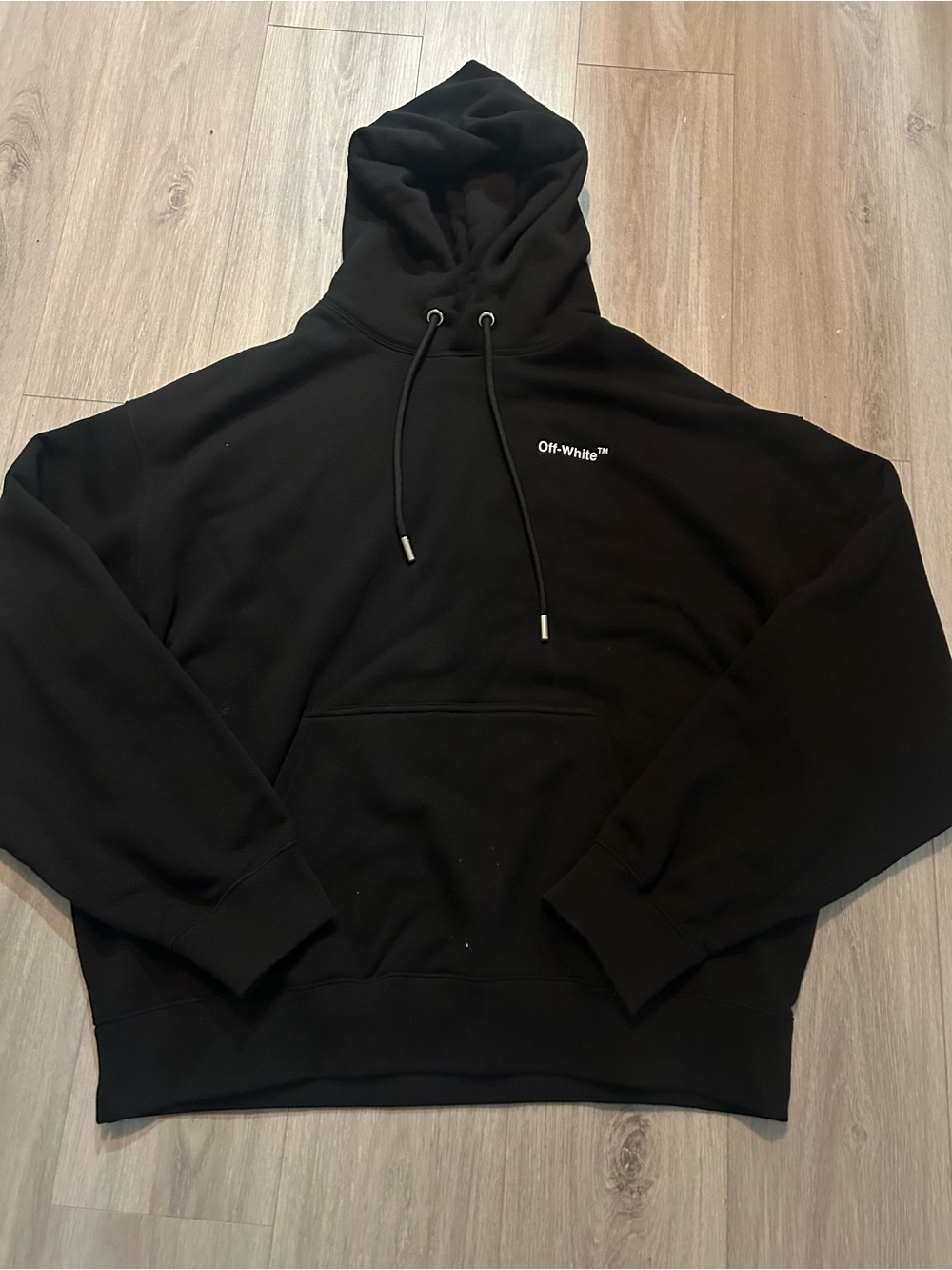 Off-White Black Pullover Hoodie with Branded Neck Tag